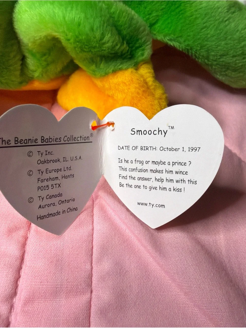 Vintage Ty Beanie Baby Smoochy the Frog 1997 Retired Original Plush toy Tags 90s